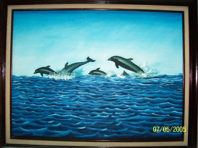 Marina y sus Delfines Oil Canvas Marine Painting