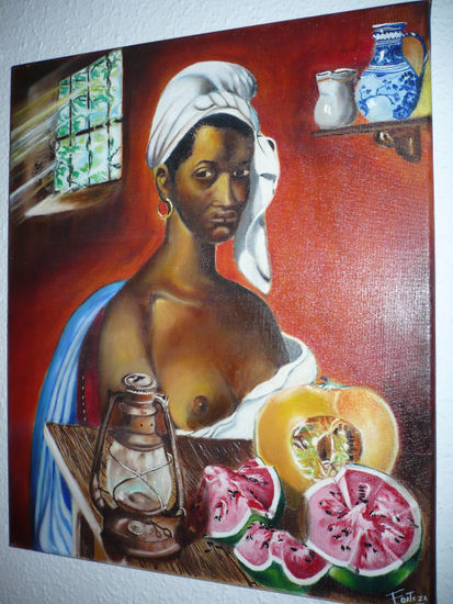 mujer con calabza y sandias 