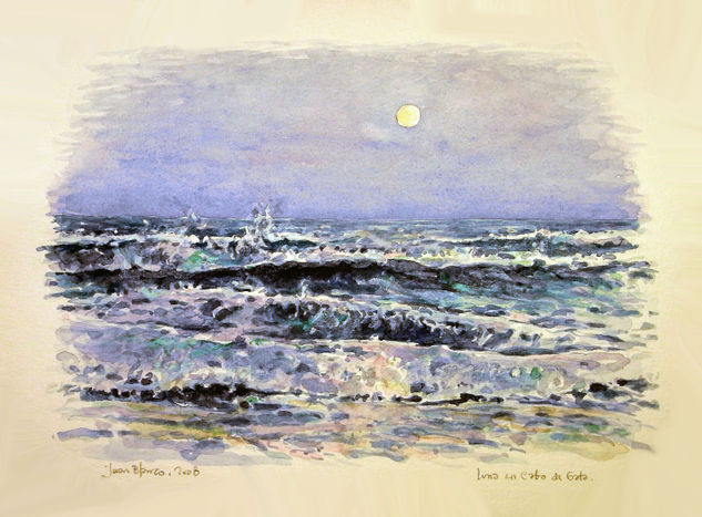 Luna y mar. Cabo de Gata Oil Canvas Landscaping