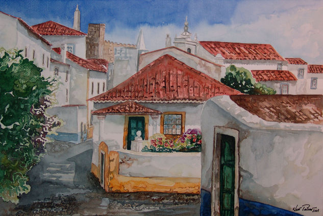 Vila de Óbidos Acuarela Papel Paisaje