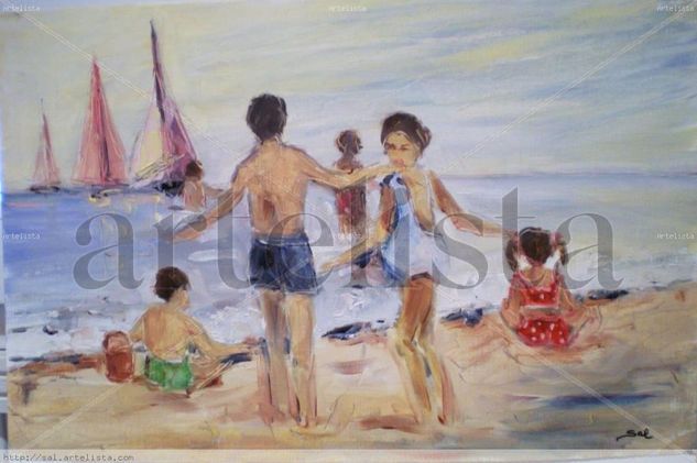 LA PLAYA Oil Paper Marine Painting