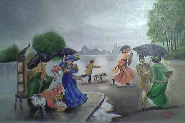 llueve en paris Oil Canvas Landscaping