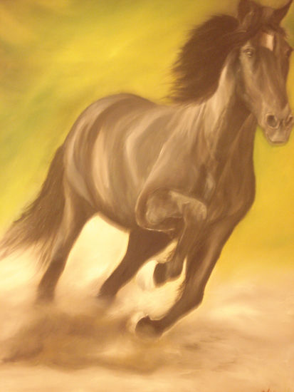 Caballo negro Oil Canvas Animals