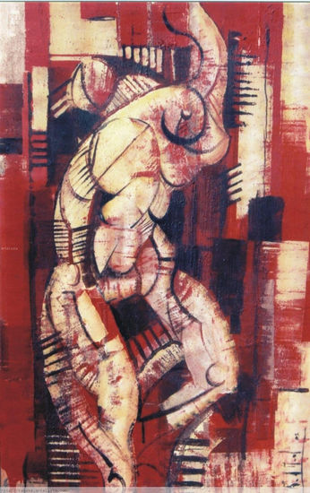 DESNUDO EN ROJO Mixed media Panel Nude Paintings