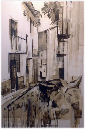 CALLES DE JAEN CON BURRO Mixed media Canvas Landscaping