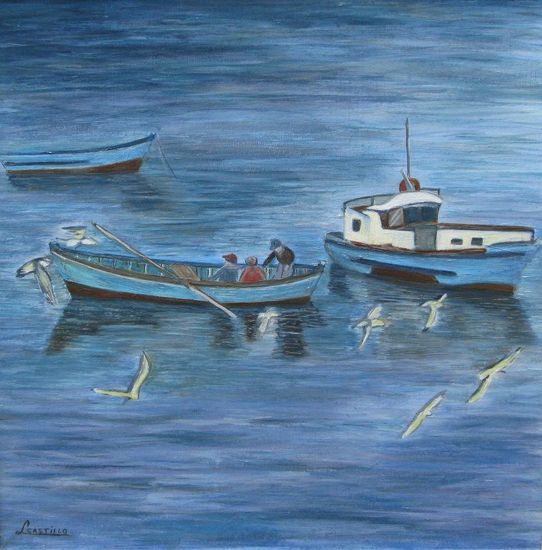 "EMBARCACIONES" Oil Canvas Marine Painting