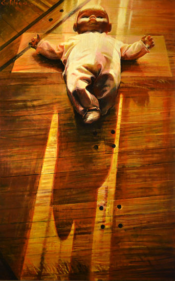 Cruz y Ficcion Oil Panel Figure Painting