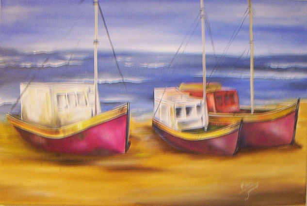 PESCADORES PUNTA DEL DIABLO II Oil Canvas Marine Painting