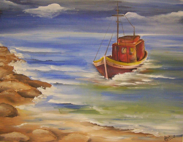 PESCADORES PUNTA DEL DIABLO III Oil Canvas Marine Painting