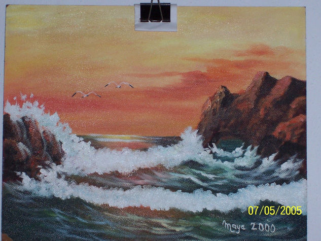 AGRADABLE ATARDECER Oil Panel Marine Painting