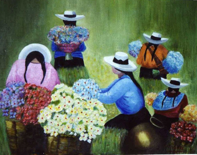 mujeres trabajando con flores Oil Canvas Figure Painting