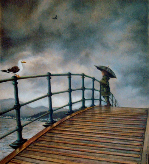 El puente y las gaviotas Pencil (coloured) Panel Landscaping