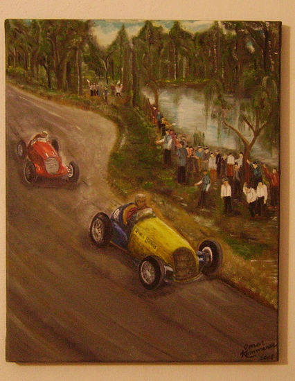 FORMULA 1 EN ARGENTINA , BUENOS AIRES , PALERMO AÑO 1938 Óleo Lienzo Paisaje