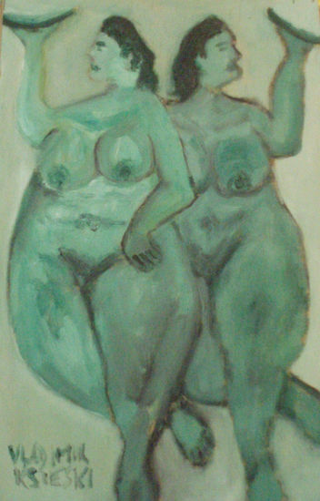 damas azul Oil Panel Nude Paintings