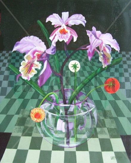 "Damero de Orquideas" Oil Canvas Still Life Paintings