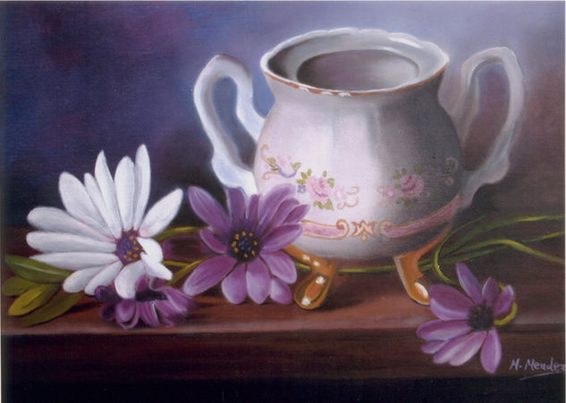 Porcelana y Margaritas Oil Canvas Still Life Paintings