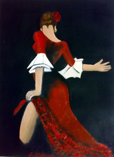 BAILAORA FLAMENCA II Oil Paper Figure Painting