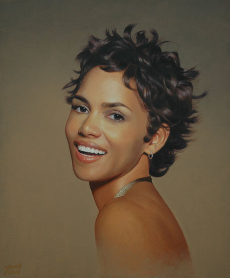 "Retrato de Halle Berry" Óleo Lienzo Retrato