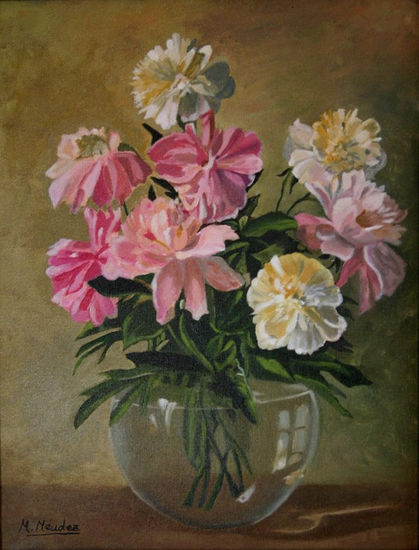 Jarrón con Clavellinas Oil Canvas Floral Painting