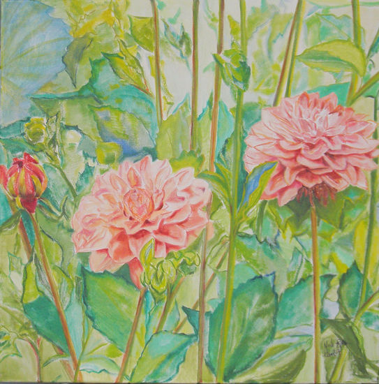 Dalias 3 Oil Canvas Floral Painting