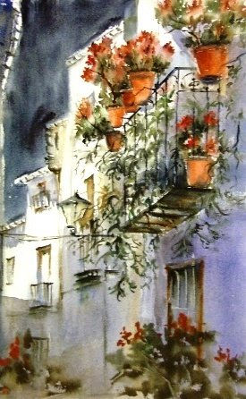 flores en el balcon Oil Canvas Landscaping