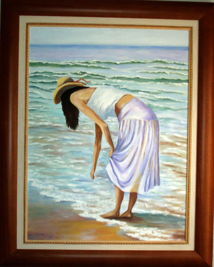 Chica en la playa Oil Canvas Figure Painting