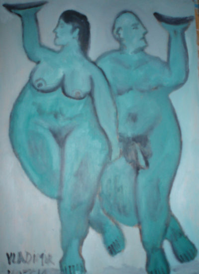 pareja azul Óleo Lienzo Desnudos