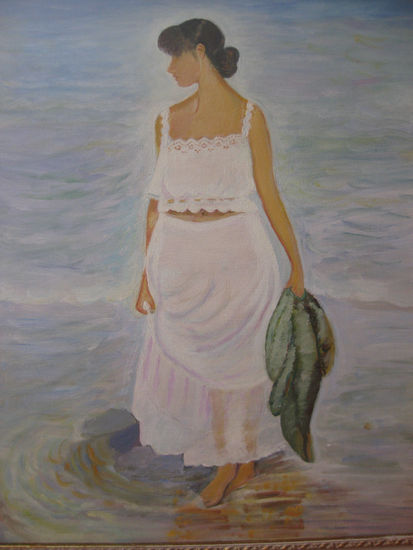 mujer en la playa Oil Canvas Landscaping