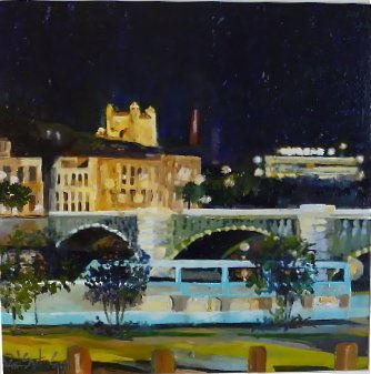 "FOURVIER BY NIGHT" Oil Panel Landscaping