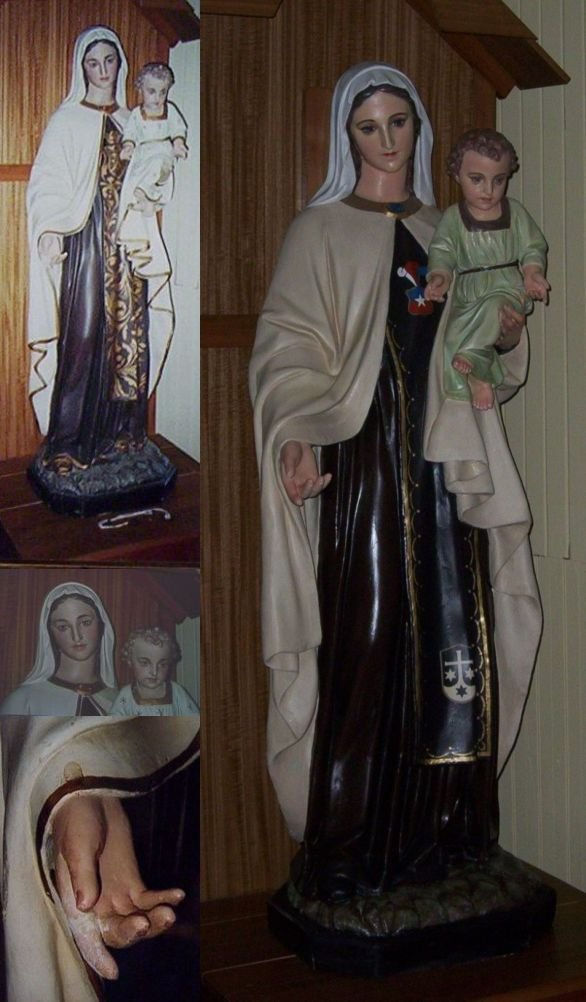 Restauración Imaginería en yeso Virgen del carmen Tomeco