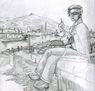 chica en Algorta delante de Santurtzi y El Abra de Bilbao