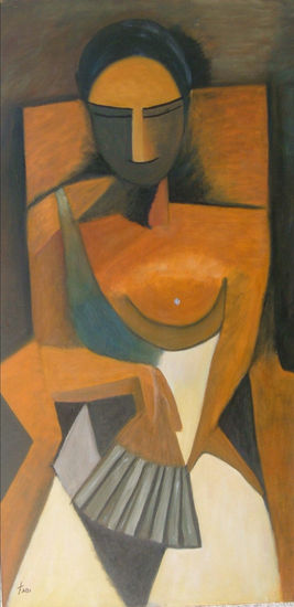 MUJER CON ABANICO DE PICASSO Óleo Lienzo Retrato