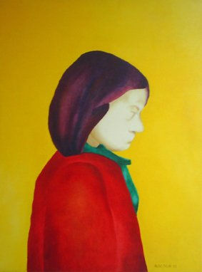 MUCHACHA EN ROJO (GIRL IN RED) Oil Textile Portrait