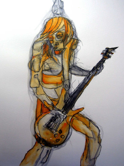 bassplayer Watercolour Paper Figure Painting