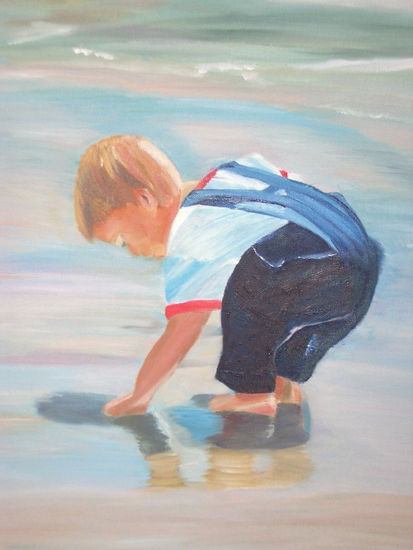 jugando en la playa Oil Canvas Landscaping