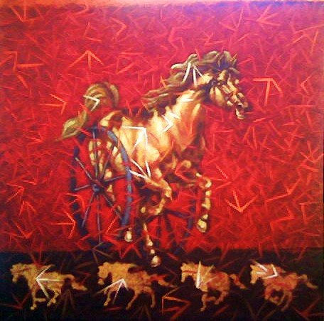 Edgar Gutierrez: From the Kingdom's Horses: "Forza, Forza I" Oil Canvas Landscaping