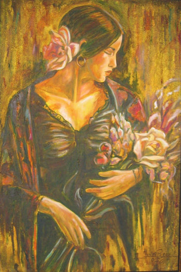 muchacha con flores Oil Canvas Figure Painting