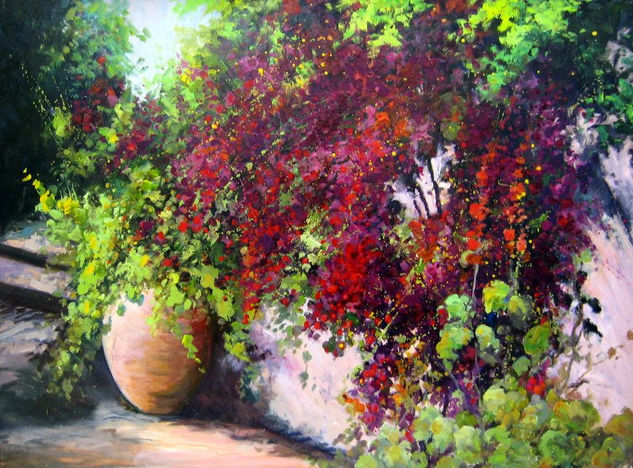 Buganvilias con Tinaja Oil Canvas Landscaping