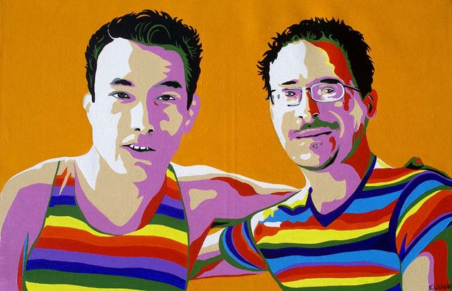 Salvador y Mark en la Marcha. Acrylic Textile Portrait