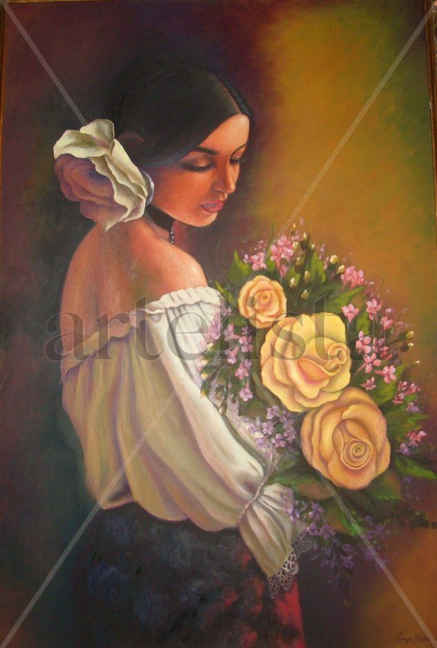 mujer con flores