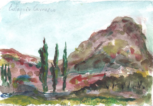 Paisaje con álamos y olivos, (Landscape with poplars and olive trees) Watercolour Card Landscaping