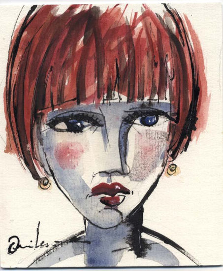 Chica pelo rojo Watercolour Canvas Figure Painting