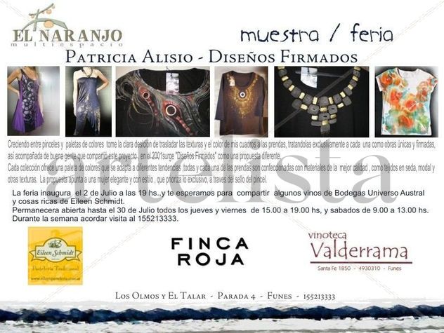 EXPOSICION  DE  PRENDAS  Y  ROPA  PINTADA POR  PATRICIA  ALISIO