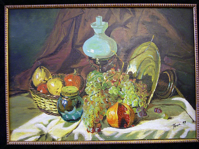 Bodegon uvas Oil Panel Still Life Paintings