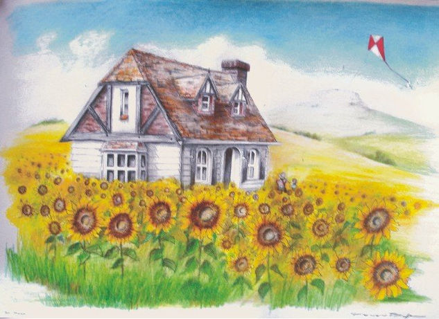 Girasoles Pencil (coloured) Card Landscaping