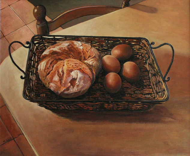 Bodegón con pan y huevos Oil Panel Landscaping