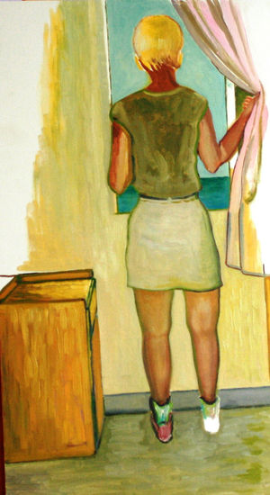 Mujer asomada a la ventana Oil Canvas Landscaping