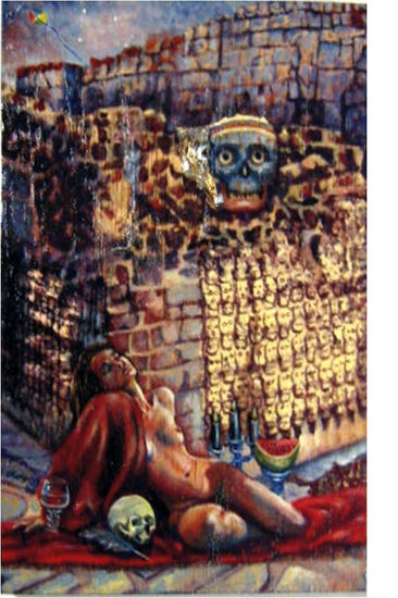 Tzompantli Dorado Oil Panel Nude Paintings