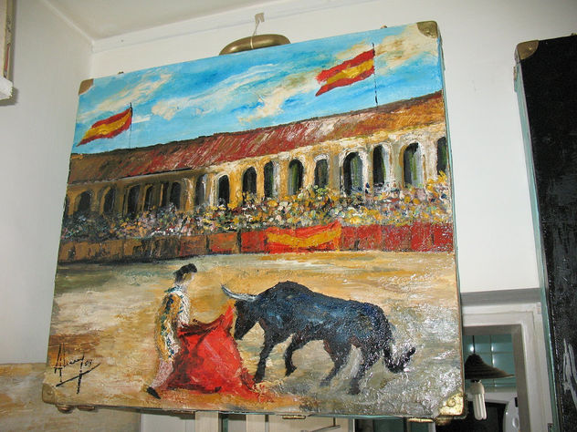 valijas de madera pintadas al  oleo
