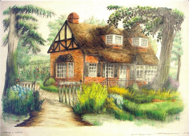 Old Oak Pencil (coloured) Card Landscaping